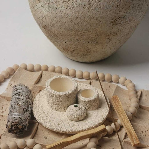 Nordischer All-in-One Halter für Kerzen, Salbei, Räucherstäbchen & Palo Santo – Rustikaler minimalistischer Brenner