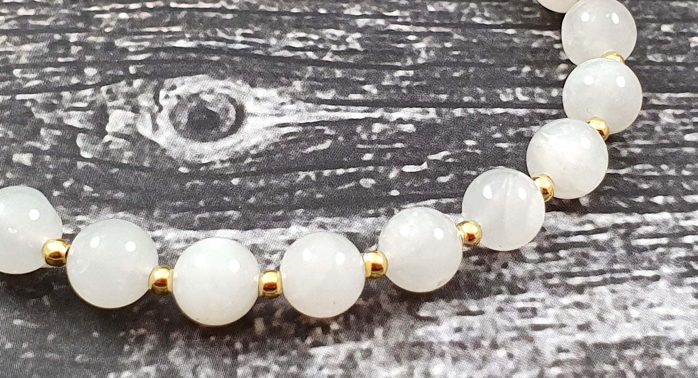 Moonstone White Bracelet With Silver Beads