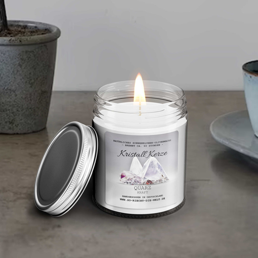 KRAFT - Quarz Kristall Duftkerze - Gletscher | Morgenluft - Heilende Kerze, Edelsteine, Reiki, Kristall, Stein, Heilung, Reinigung, Meditation, Geschenk