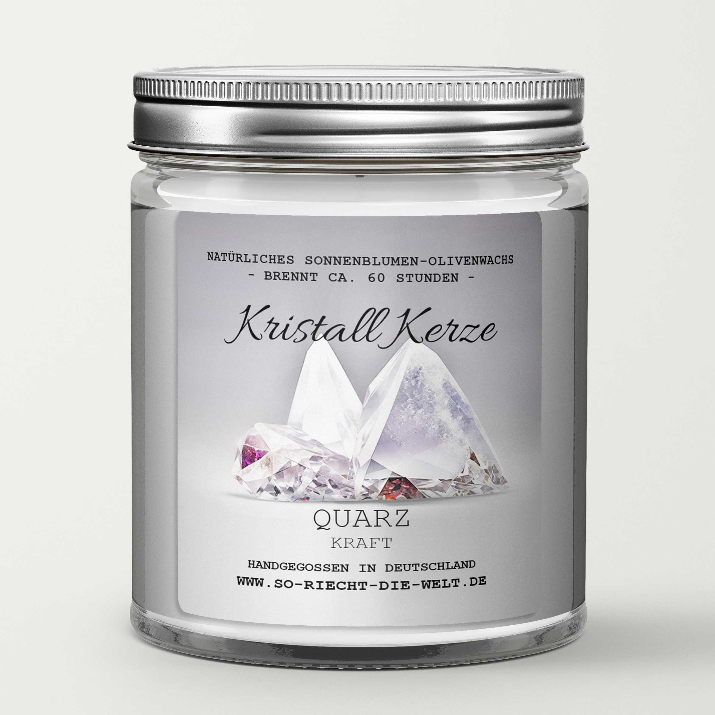 KRAFT - Quarz Kristall Duftkerze - Gletscher | Morgenluft - Heilende Kerze, Edelsteine, Reiki, Kristall, Stein, Heilung, Reinigung, Meditation, Geschenk