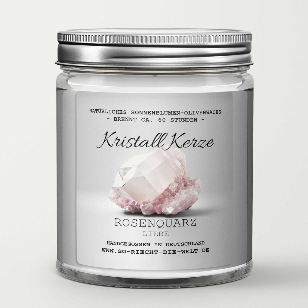 LIEBE - Rosenquarz Kristall Duftkerze - Kaschmir |  Patchouli | Jasmin - Heilende Kerze, Edelsteine, Reiki, Kristall, Stein, Heilung, Reinigung, Meditation