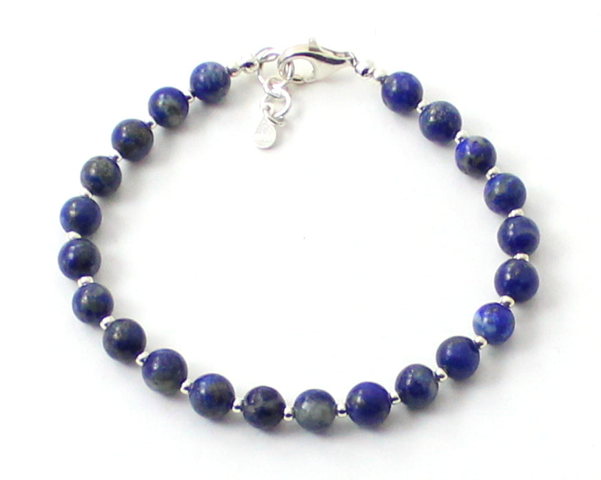 Lapis Lazuli Armband mit Silberperlen - Handgefertigt aus dem Baltikum